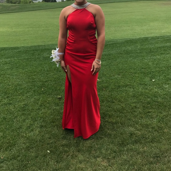 Red Beaded back detail prom dress - Picture 7 of 7